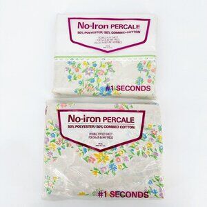 NEW Vintage No Iron Double Full Floral Fitted & Flat Sheet NOS Made in USA